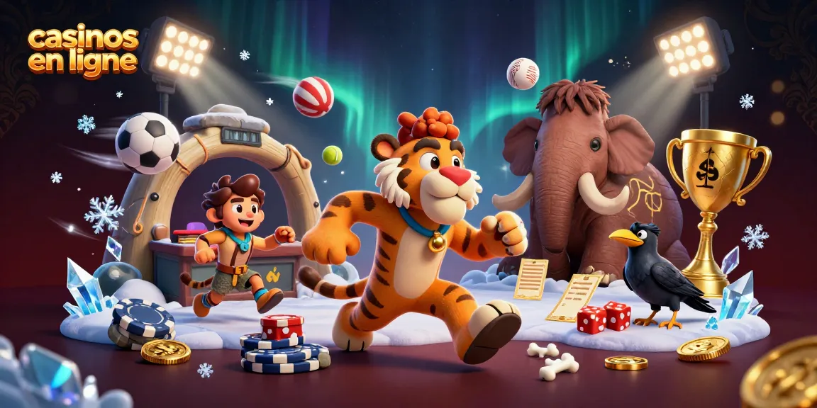 Découvrez les casinos en ligne avec cette scène dynamique de personnages en 3D jouant au casino préhistorique.