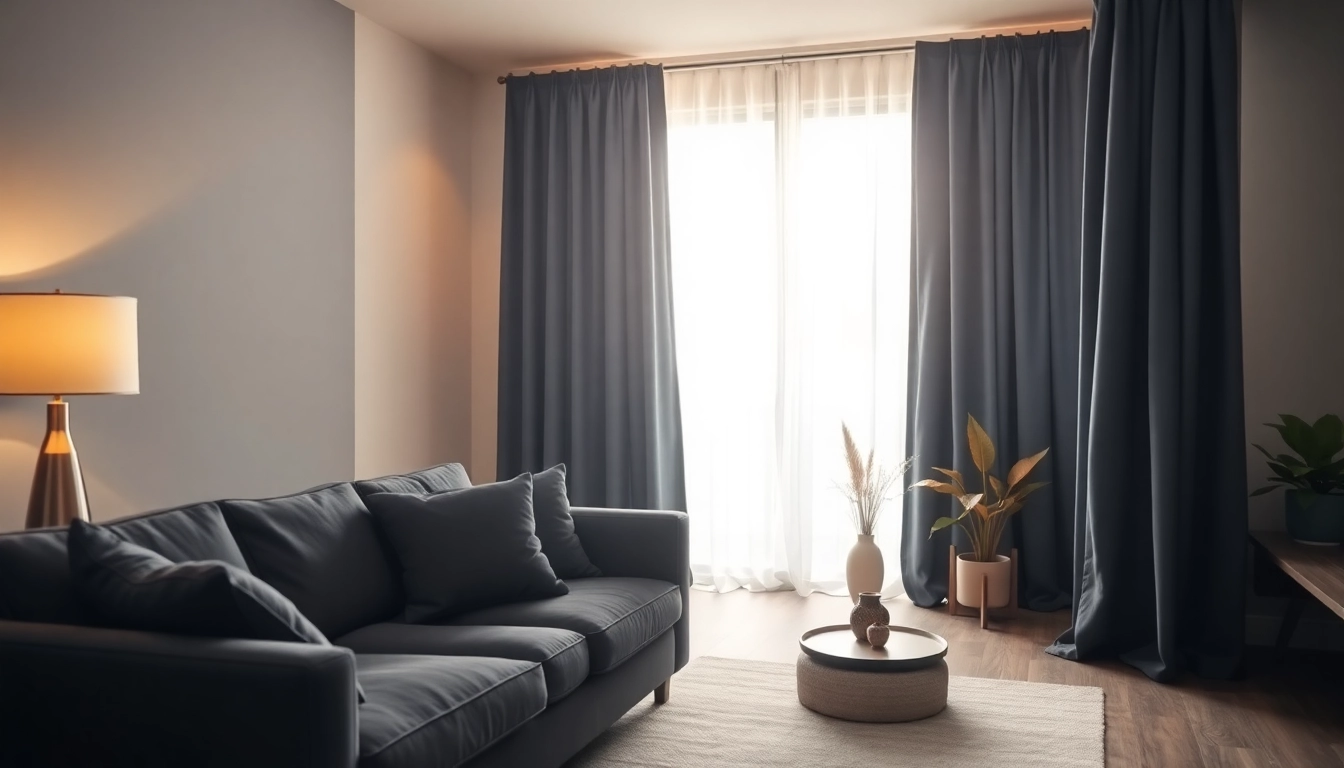 Rustieke verduisterende gordijnen in een sfeervolle woonkamer creëren een donkere en gezellige ambiance.