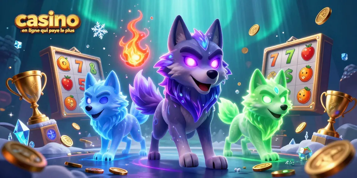 Illustration captivante présentant le casino en ligne qui paye le plus avec des loups fantomatiques et des éléments de jeu captivants.