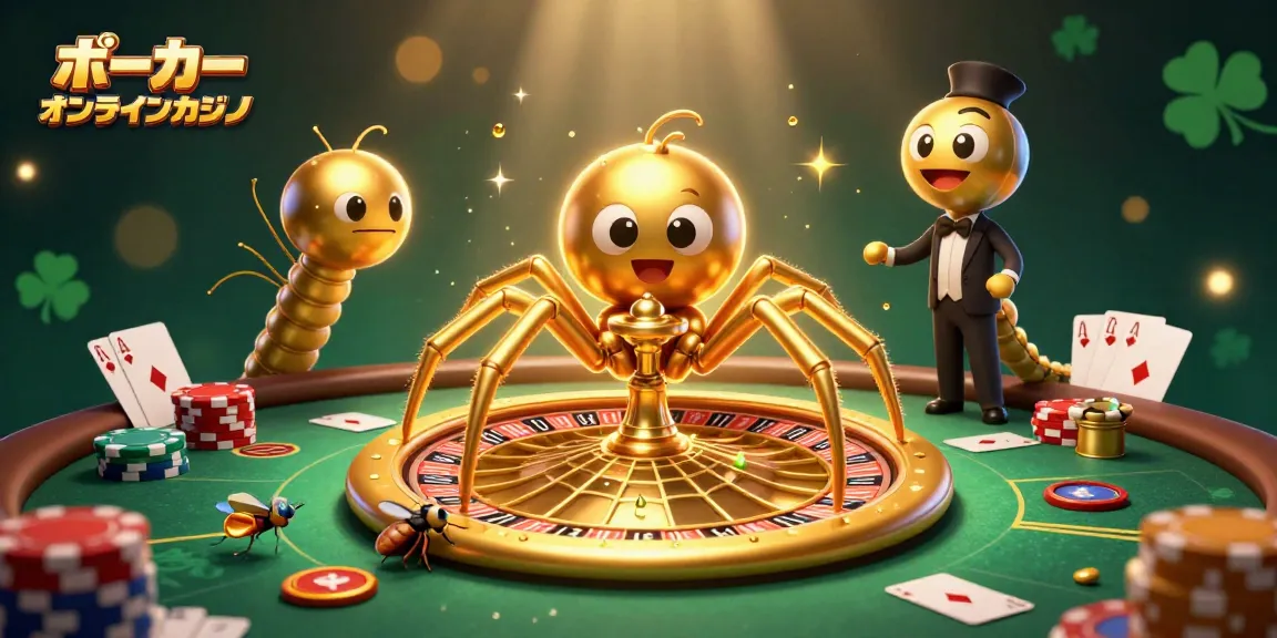 ポーカーオンラインカジノを楽しむシーンを描いた3Dイラスト。キャラクターたちが相互に作用しながらゲームを盛り上げる。