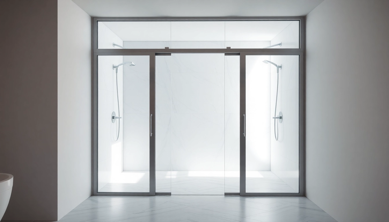 Modern shower sliding doors showcased in a sleek bathroom design.