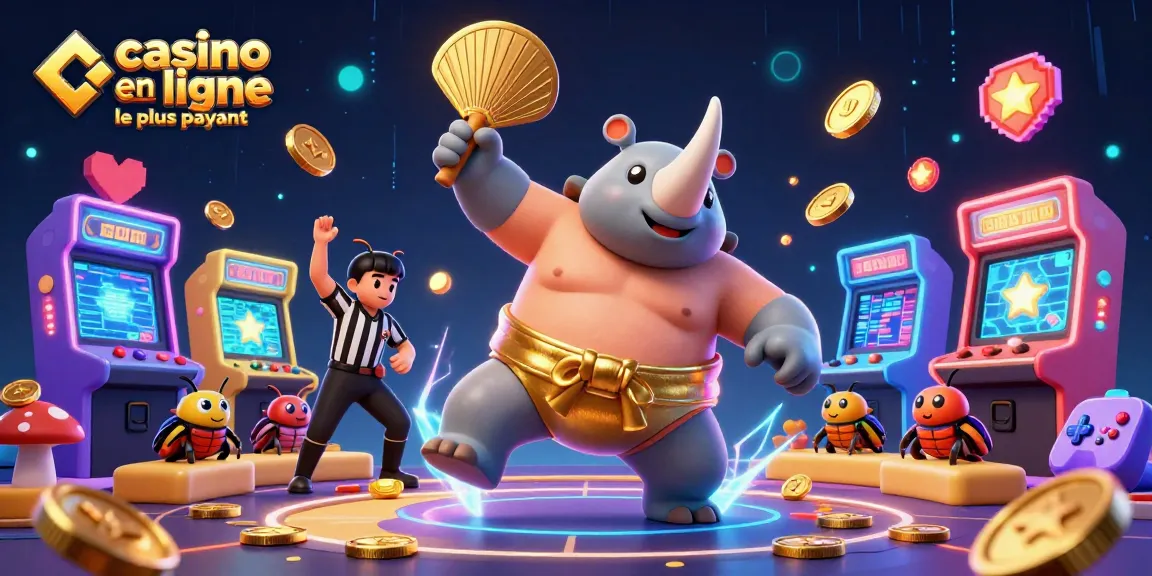 Casino en ligne le plus payant avec un scarabée rhinocéros sumo faisant pleuvoir des pièces d'or.