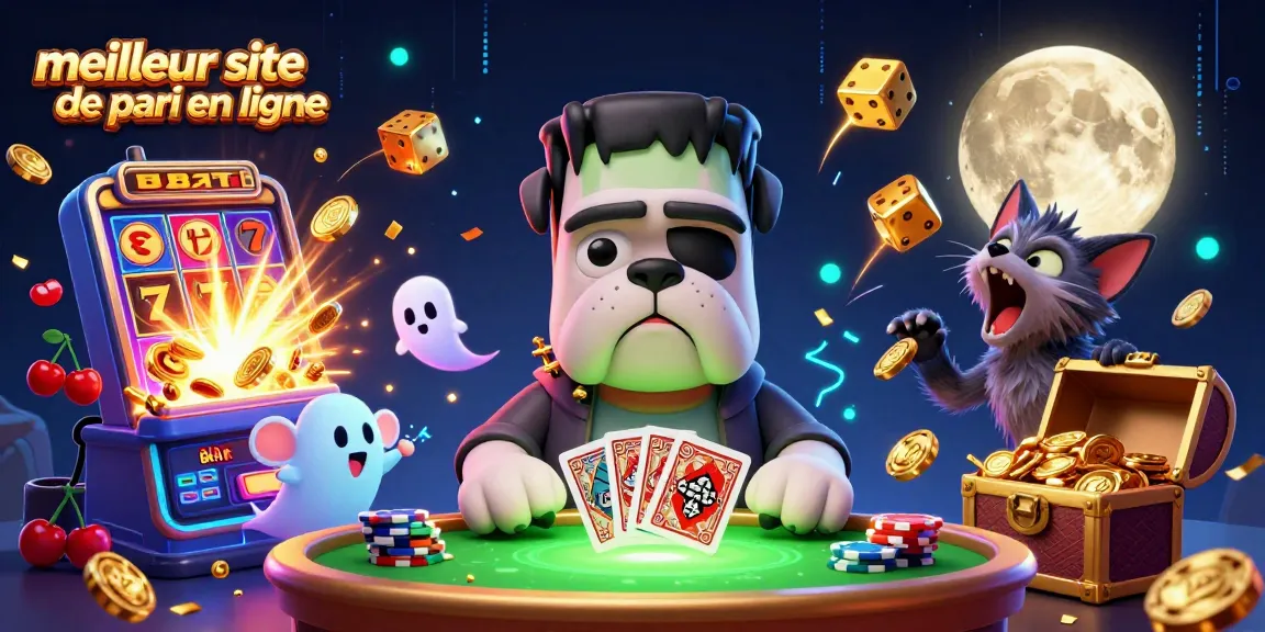 Le meilleur site de pari en ligne animé par une illustration de casino animée remplie de monstres et d'éléments de jeu.