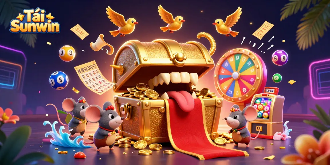 Engage with exciting lottery wins at Tải Sunwin as colorful balls bounce around a treasure chest.