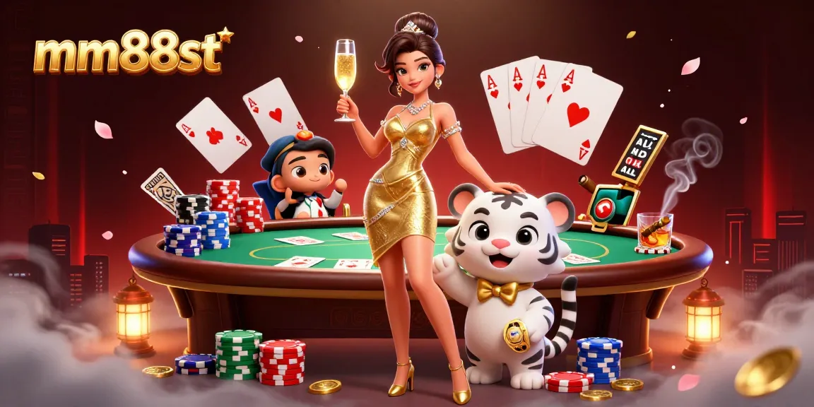 Engage in thrilling gameplay at mm88st with a glamorous scene of a woman and a lucky tiger.