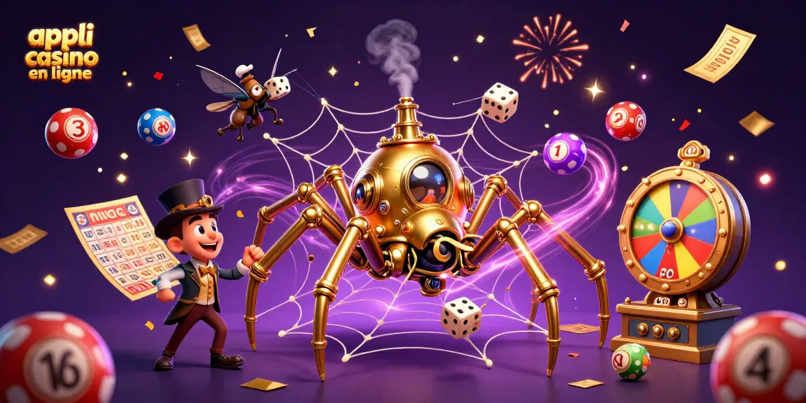 Découvrez l'appli casino en ligne avec une araignée steampunk et des éléments de loterie captivants.