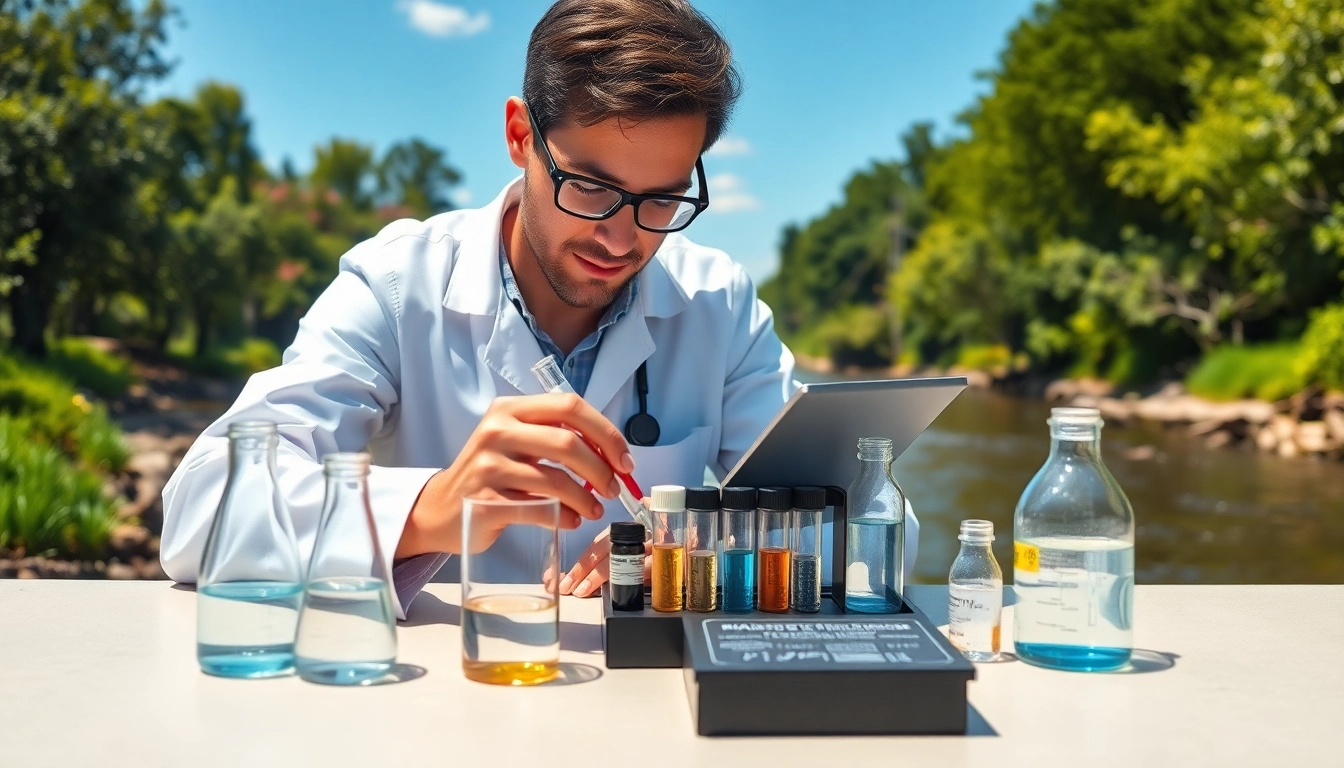 CYB Environmental consultant analyzing water quality in a natural setting.