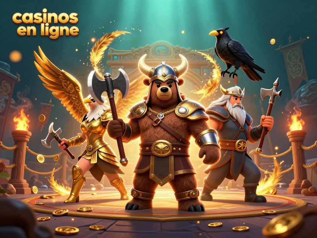 Jouez aux jeux des casinos en ligne avec des personnages vikings, des pièces d'or et une ambiance épique.