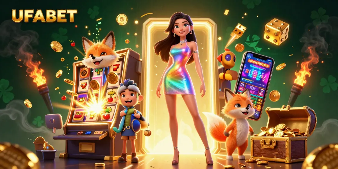 Engage in thrilling gameplay with UFABET in a vibrant digital casino scene featuring slots, jackpots, and excitement.