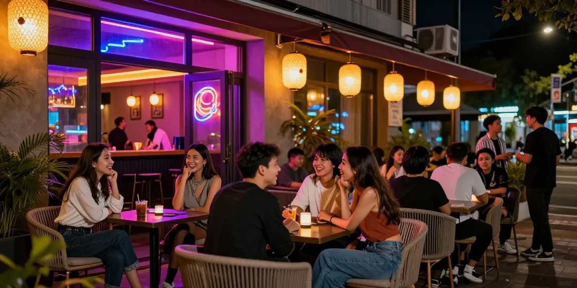 밤알바 알아보기와 함께하는 밤의 바 외부에서 젊은 사람들이 즐깁니다.