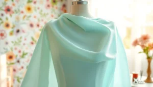 Mousseline stof prachtig weergegeven op een kleermakerspop, met delicate textuur en zonlicht.