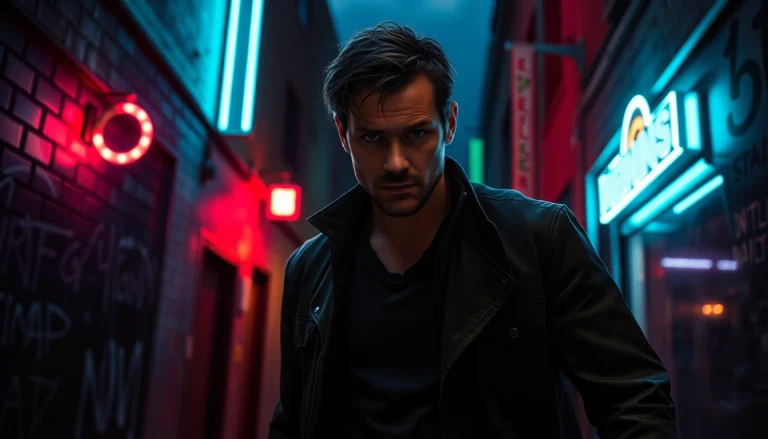 Engaging scene of a protagonist in an urban setting similar to Jack Reacher series