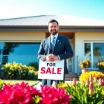 Real Estate agent showcasing a beautiful home in a vibrant, inviting setting.