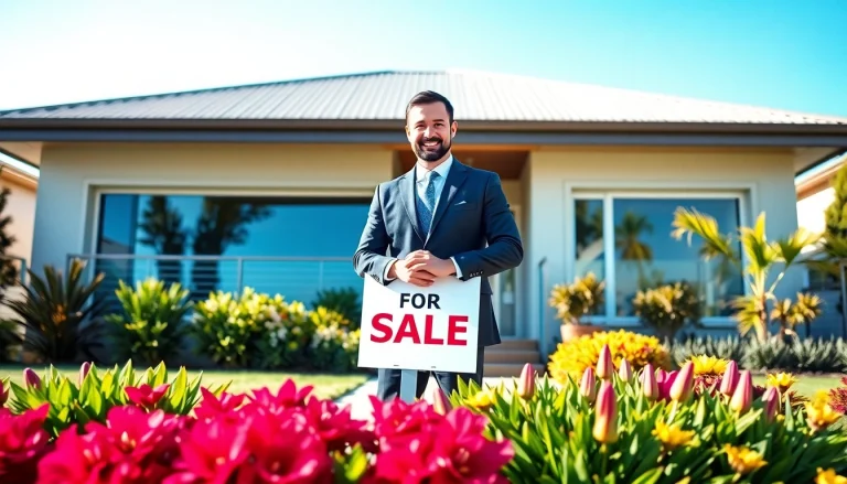 Real Estate agent showcasing a beautiful home in a vibrant, inviting setting.