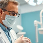 Engaging dentist demonstrating care in a modern clinic with advanced dental tools.