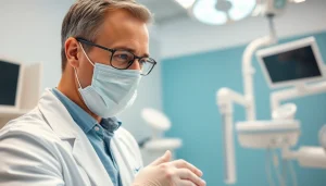 Engaging dentist demonstrating care in a modern clinic with advanced dental tools.