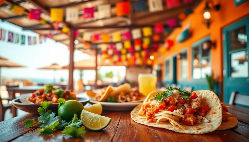 Indulge in Cabo food recommendations featuring fresh tacos and ceviche at a seaside restaurant.