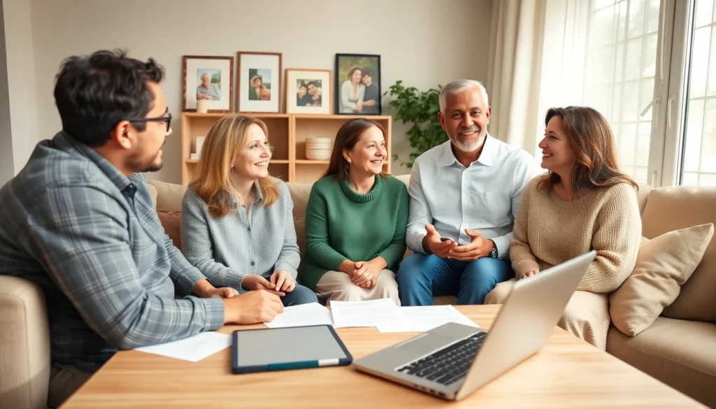Discussing life insurance options in a warm family setting with engaging atmosphere.