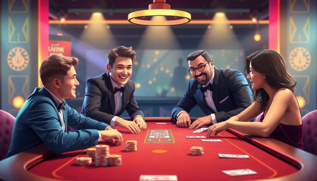Descubra os melhores jogos de cassino com uma mesa vibrante e jogadores se divertindo.