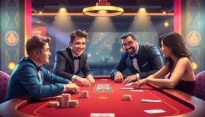 Descubra os melhores jogos de cassino com uma mesa vibrante e jogadores se divertindo.