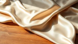 Satin stof toont elegantie en glans op een rustieke houten tafel