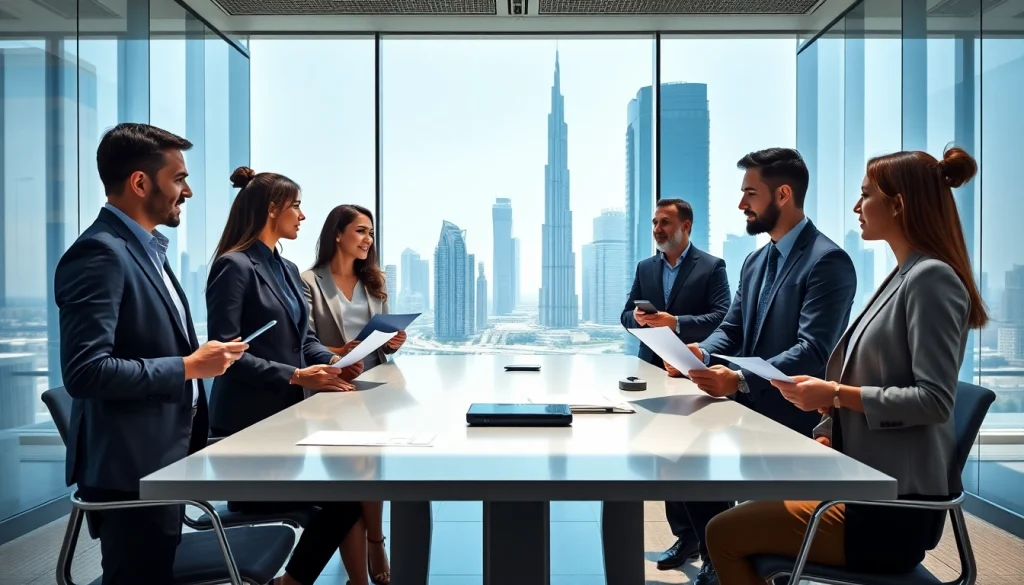 Engaged Business Consultants in Dubai collaborating in a modern office setting
