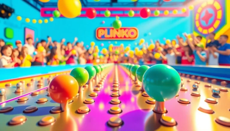 Permainan demo plinko yang menyenangkan dengan bola jatuh melalui pegs berwarna-warni