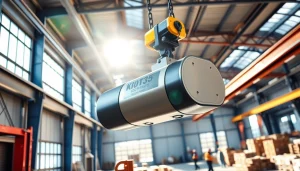 Industrial setting featuring an electric chain hoist crane lifting heavy loads efficiently.