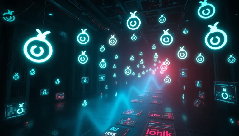 The hidden wiki 2025 depiction of a digital underground network with glowing .onion symbols and a mysterious cyber environment.