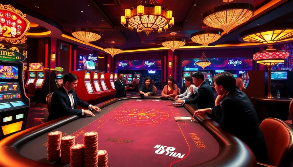 Experience high-stakes play at bk8thai casino with vibrant slots and elegant poker tables.