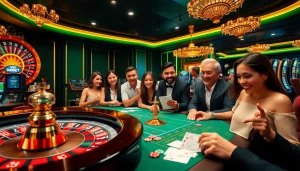 Engage in sbobet login with excitement at a luxurious casino featuring vibrant games and betting slips.