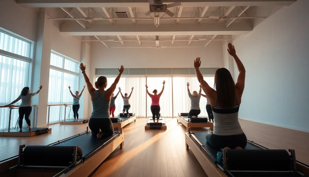 東京・台東区の多様なピラティスクラス。活発な参加者と最新機材が揃う明るいスタジオスペースを撮影。