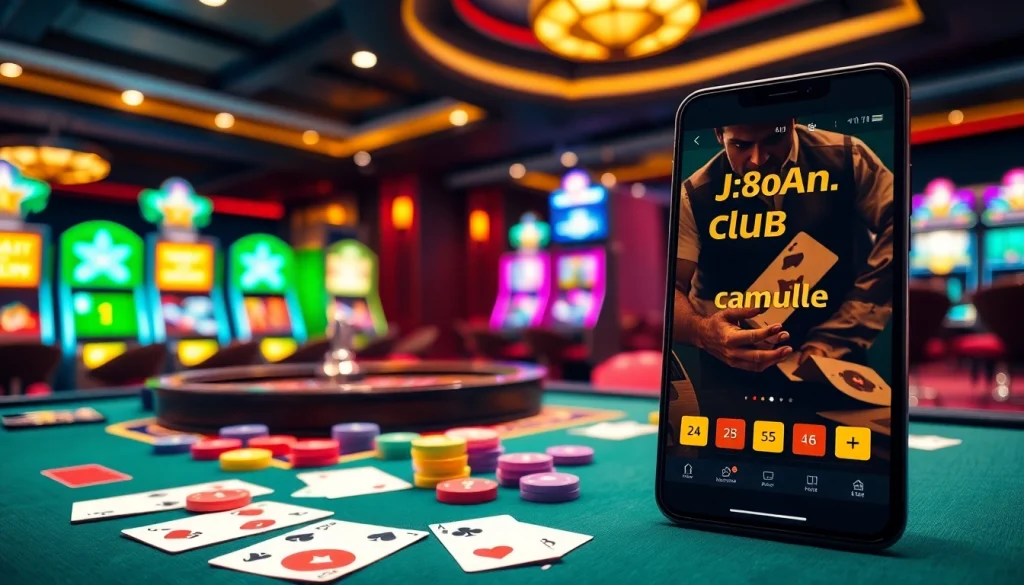 Players enjoy exciting casino action at j88an.club with vibrant chips and engaging games.