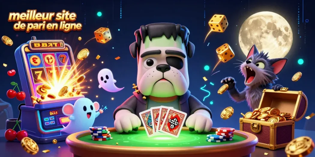 Le meilleur site de pari en ligne animé par une illustration de casino animée remplie de monstres et d'éléments de jeu.